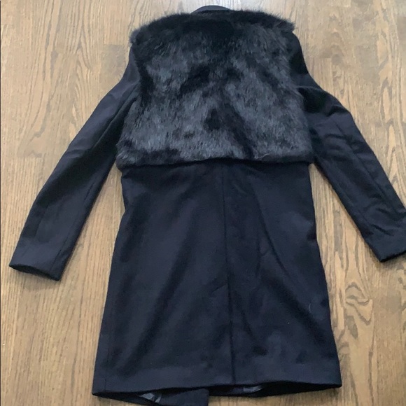 TopShop Longline Pea Coat Faux Fur Vest Navy Small - Picture 11 of 15